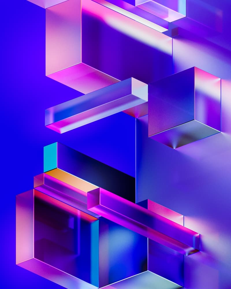 パステルブルーとピンクで描く、柔らかな抽象3Dブロブ。滑…